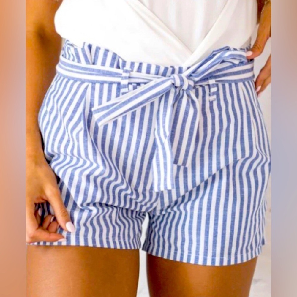 Love Tree Blue Striped High Waist Shorts M